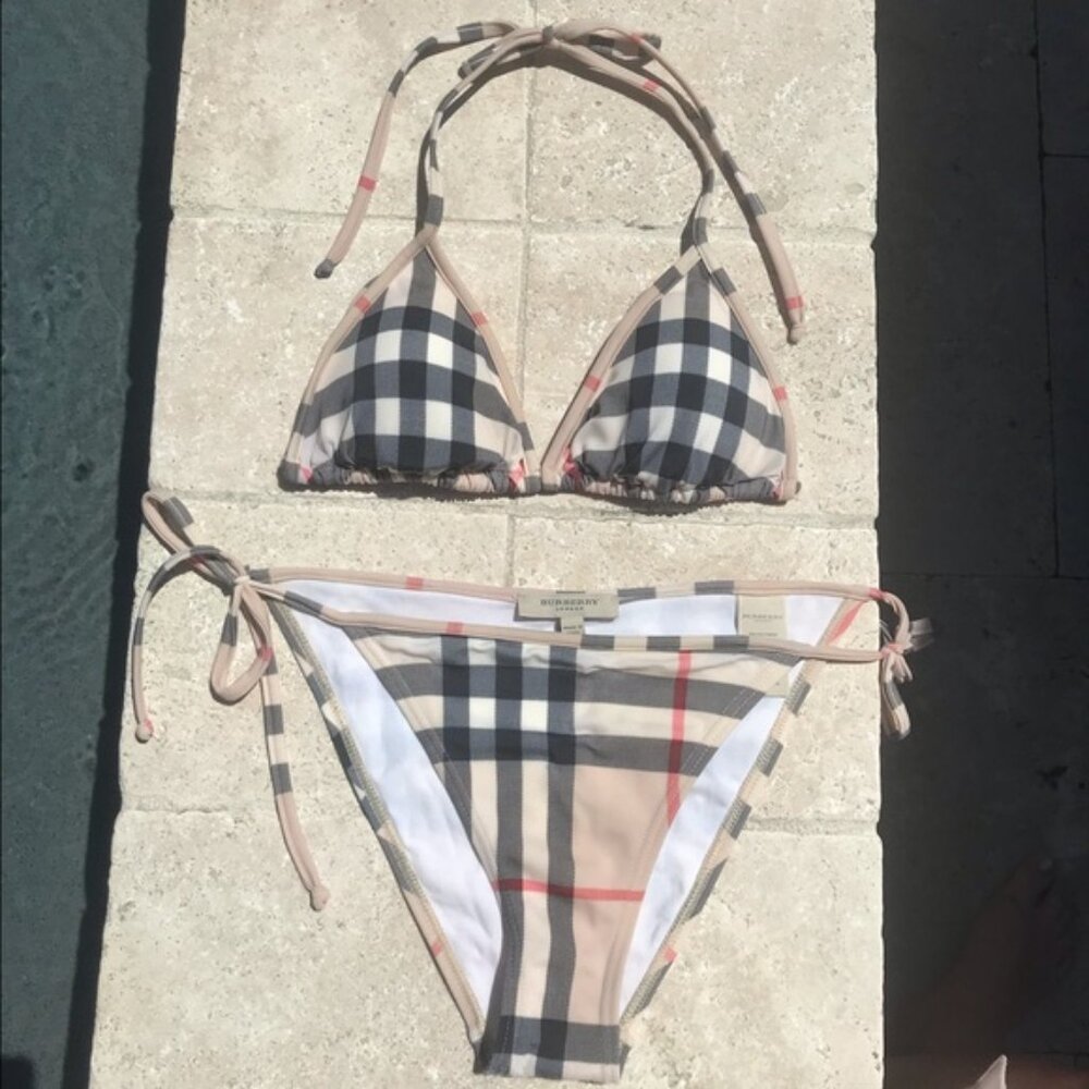BURBERRY NOVA VINTAGE CHECKERED BIKINI SET TOP & BOTTOM SIZE MEDIUM PRELOVED - Picture 2 of 2